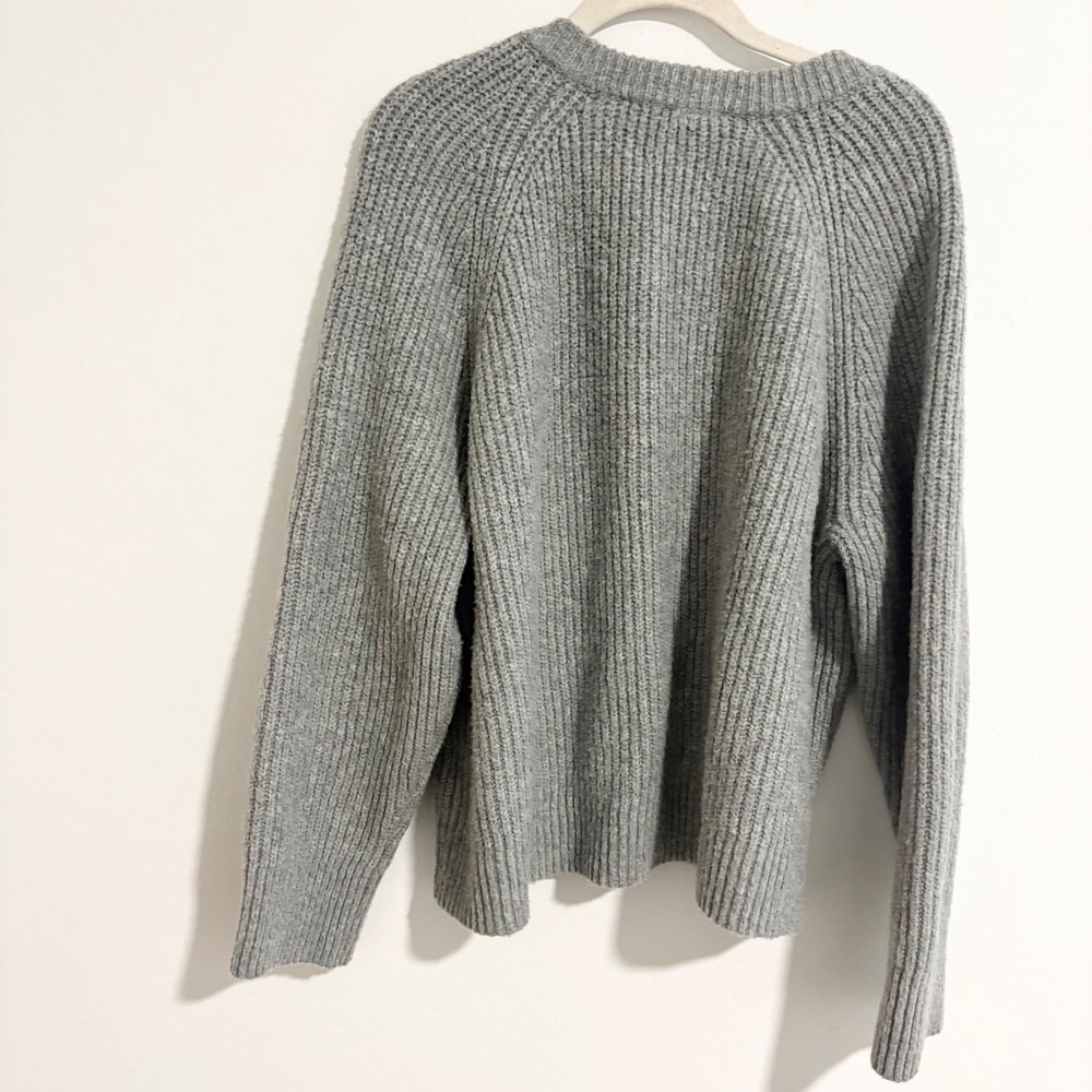 Abercrombie & Fitch Gray Ribbed Crew Cardigan Gold Buttons XL Wool Blend Sweater - Picture 3 of 7